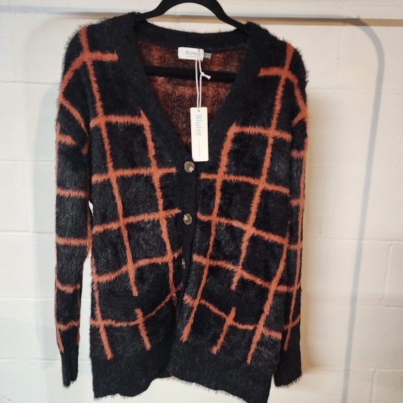 NWT Bluivy Fuzzy Plaid Cardigan, Oversized Button Down, Cozy Fall Layering - Picture 1 of 8
